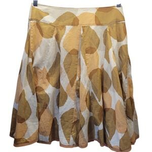 Odille Anthropologie Abstract Leaf Print Cotton A-Line Skirt Mustard Tan 6
E653